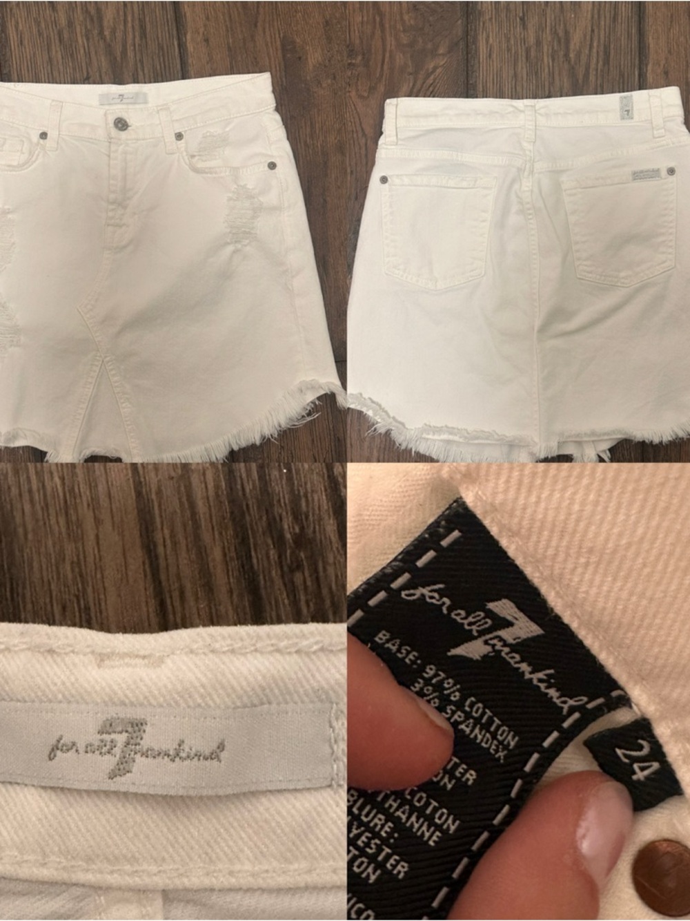 7 For All Mankind White Frayed Denim Mini Skirt size 24